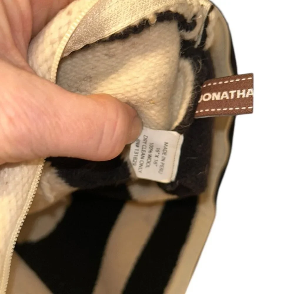 Jonathan Adler Black Cream white wool hand woven square 